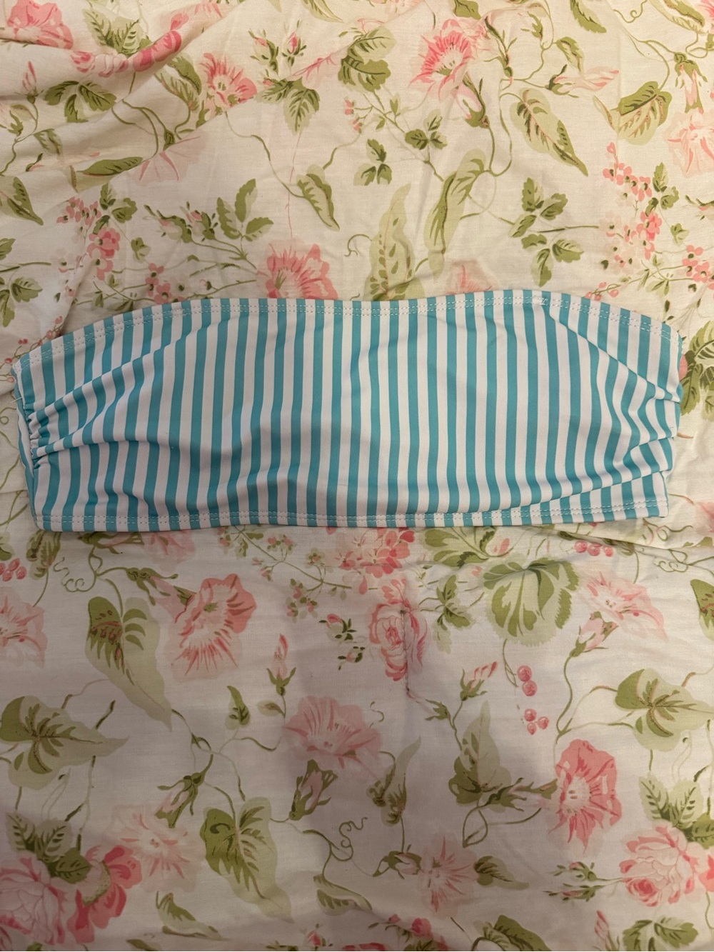 SHEIN Blue White Striped Bandeau Bikini Top